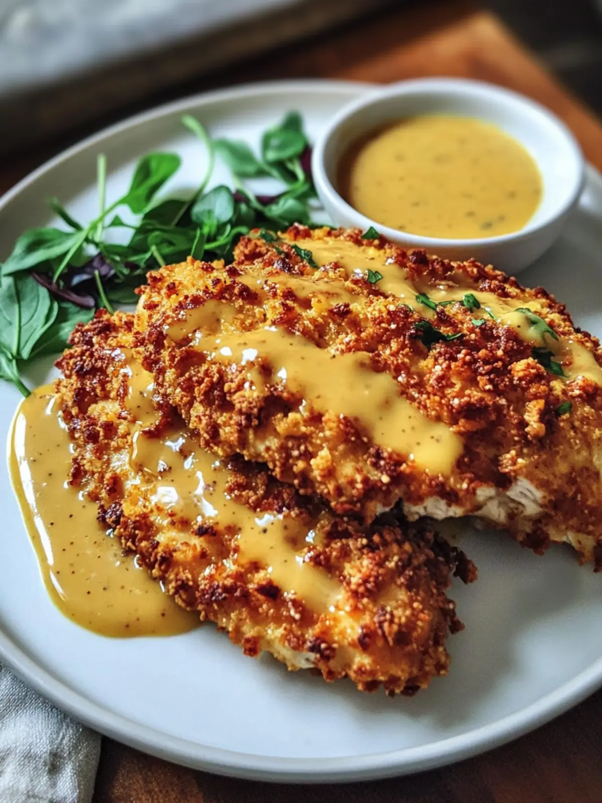 Pretzel Chicken with Mustard-Cheddar Sauce