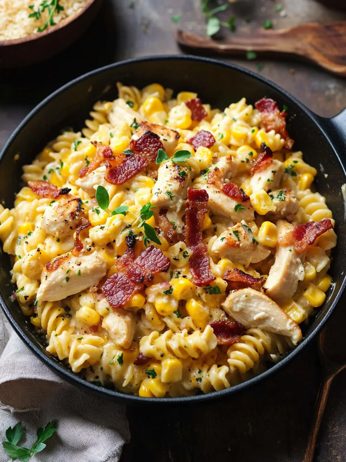 Creamy Chicken and Corn Pasta with Bacon: 30-Minute Delight 4 Creamy Chicken and Corn Pasta with Bacon