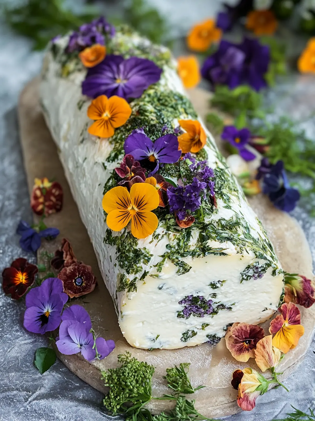 Delightful Herbed Goat Cheese Log with Edible Flowers Recipe 3 Herbed Goat Cheese Log with Edible Flowers