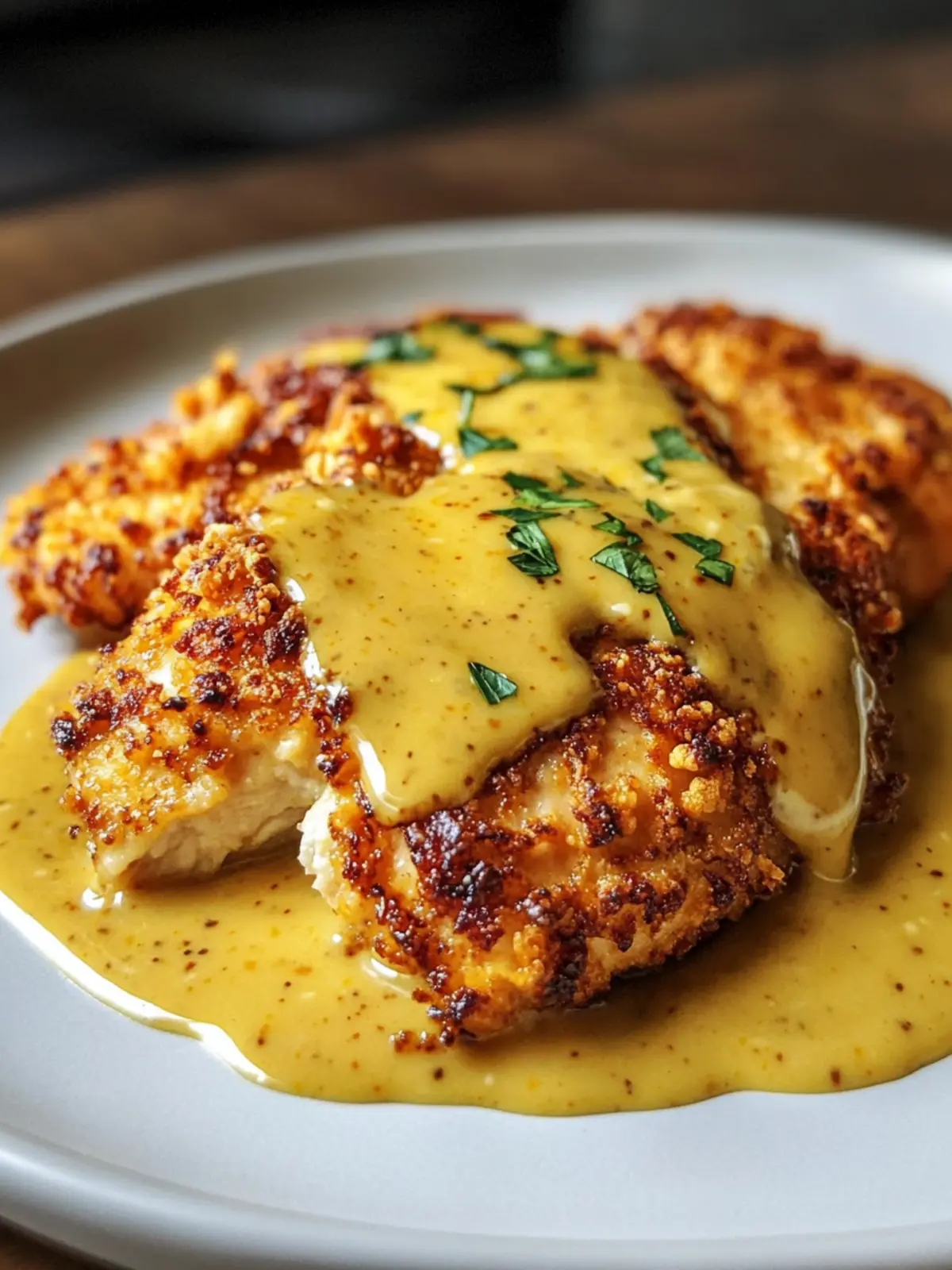 Pretzel Chicken with Mustard-Cheddar Sauce