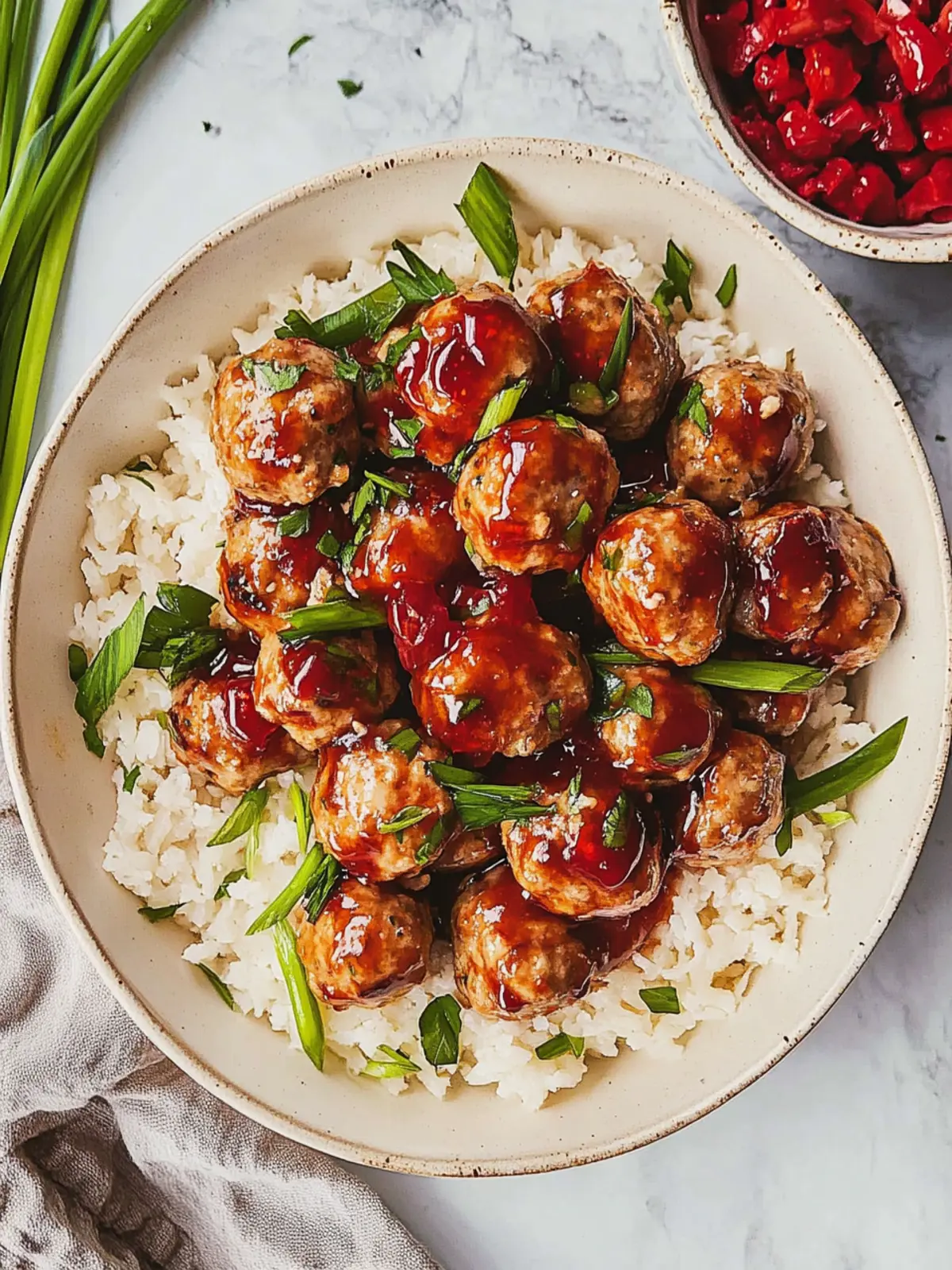 Spicy Firecracker Meatballs with Coconut Rice Delight 3 Firecracker Meatballs