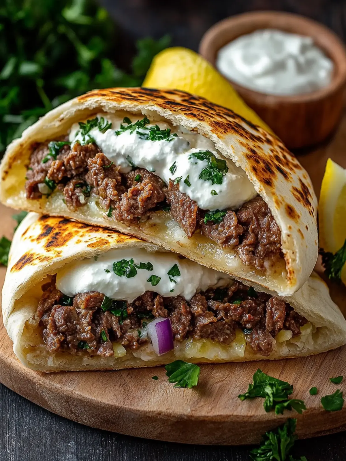 Savor Greek Beef Stuffed Pita with Lemon Garlic Bliss 4 Greek Beef Stuffed Pita with Lemon Garlic