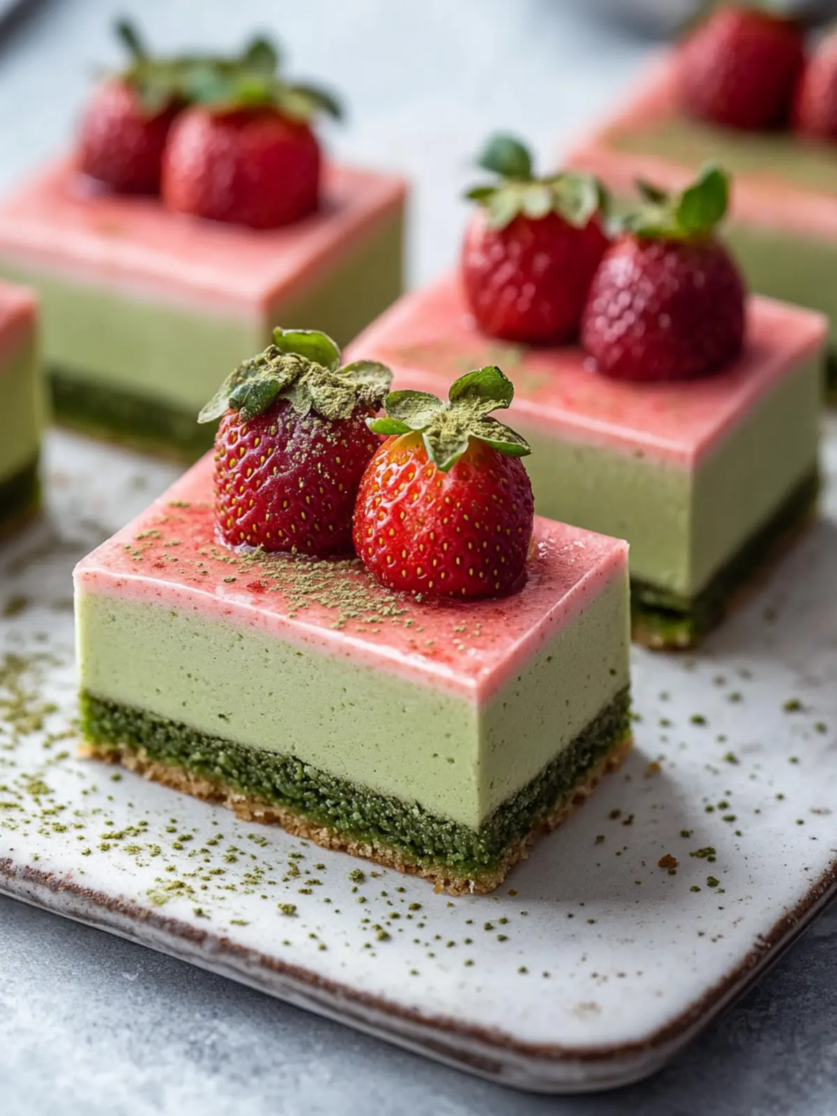 Matcha Strawberry Cream Bars