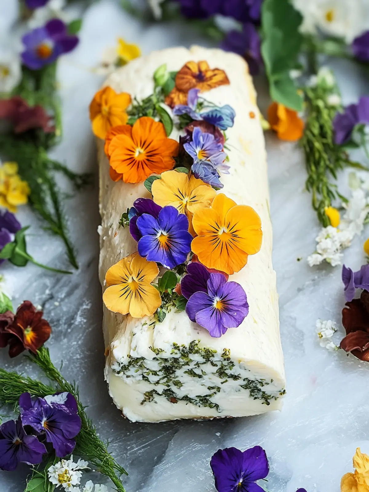 Delightful Herbed Goat Cheese Log with Edible Flowers Recipe 5 Herbed Goat Cheese Log with Edible Flowers