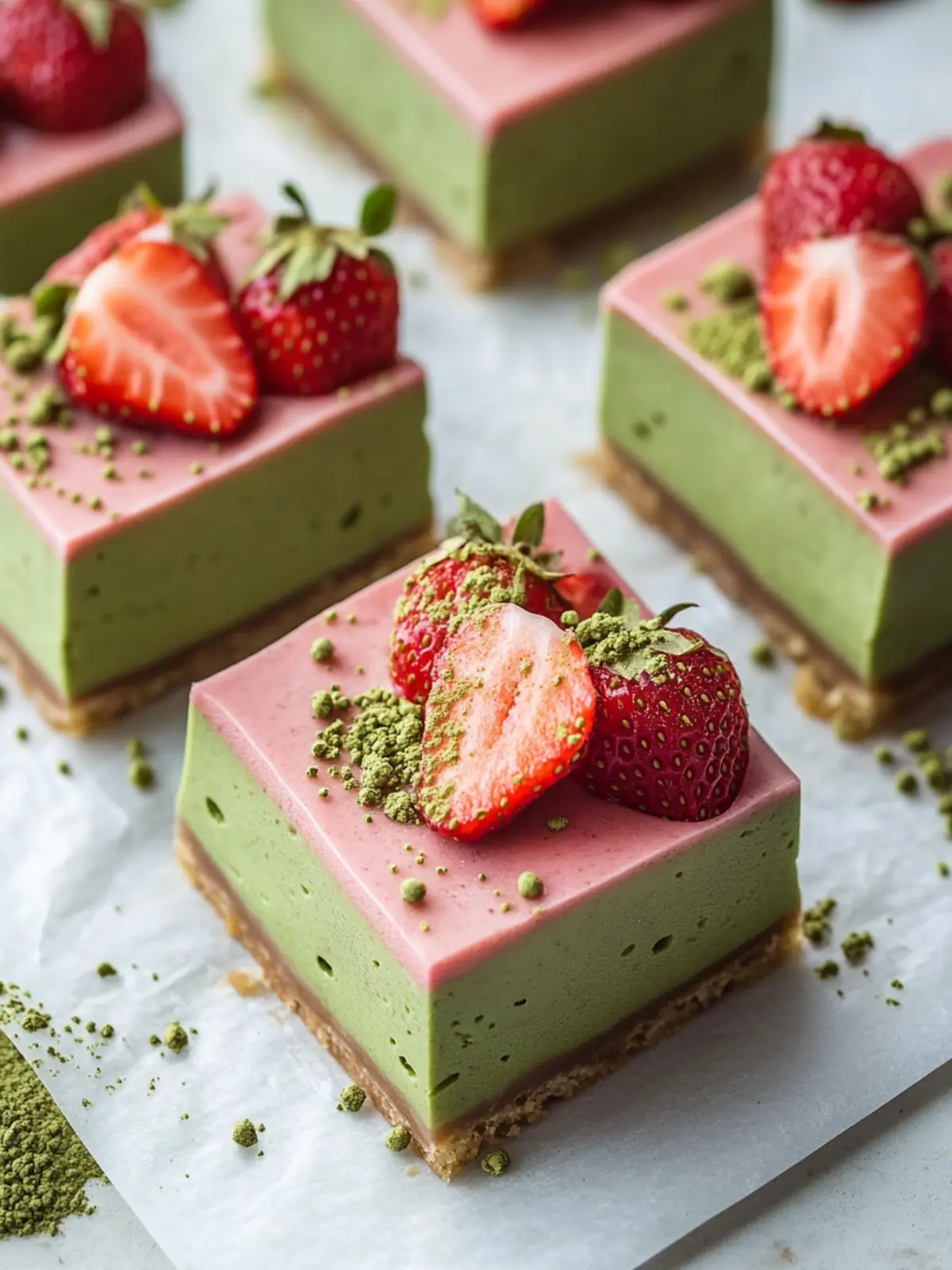 Matcha Strawberry Cream Bars