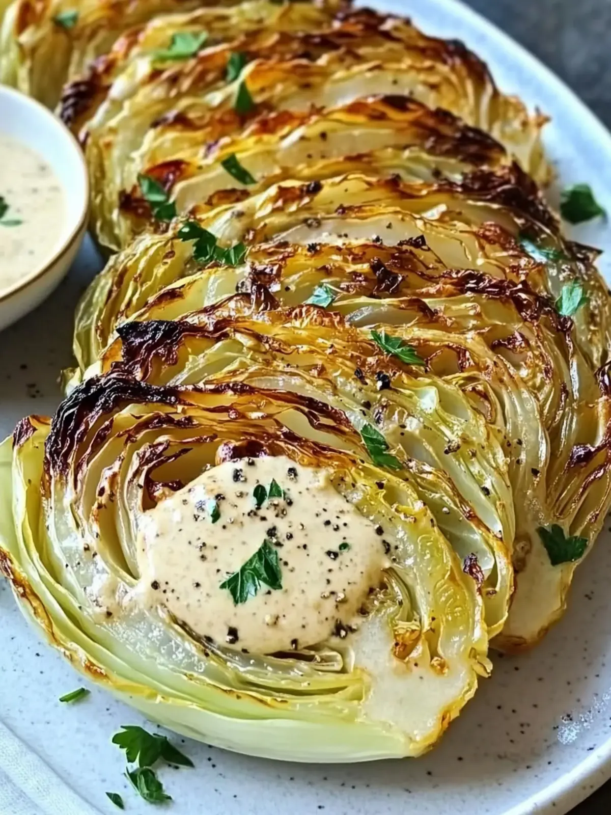Roasted Cabbage Wedges with Onion Dijon Sauce