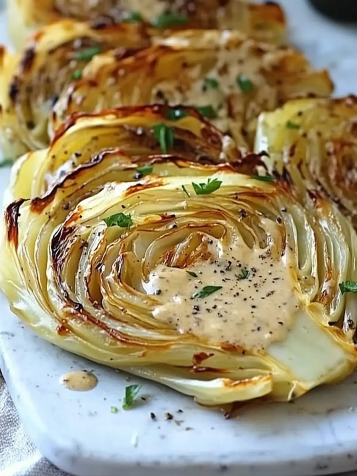 Roasted Cabbage Wedges with Onion Dijon Sauce