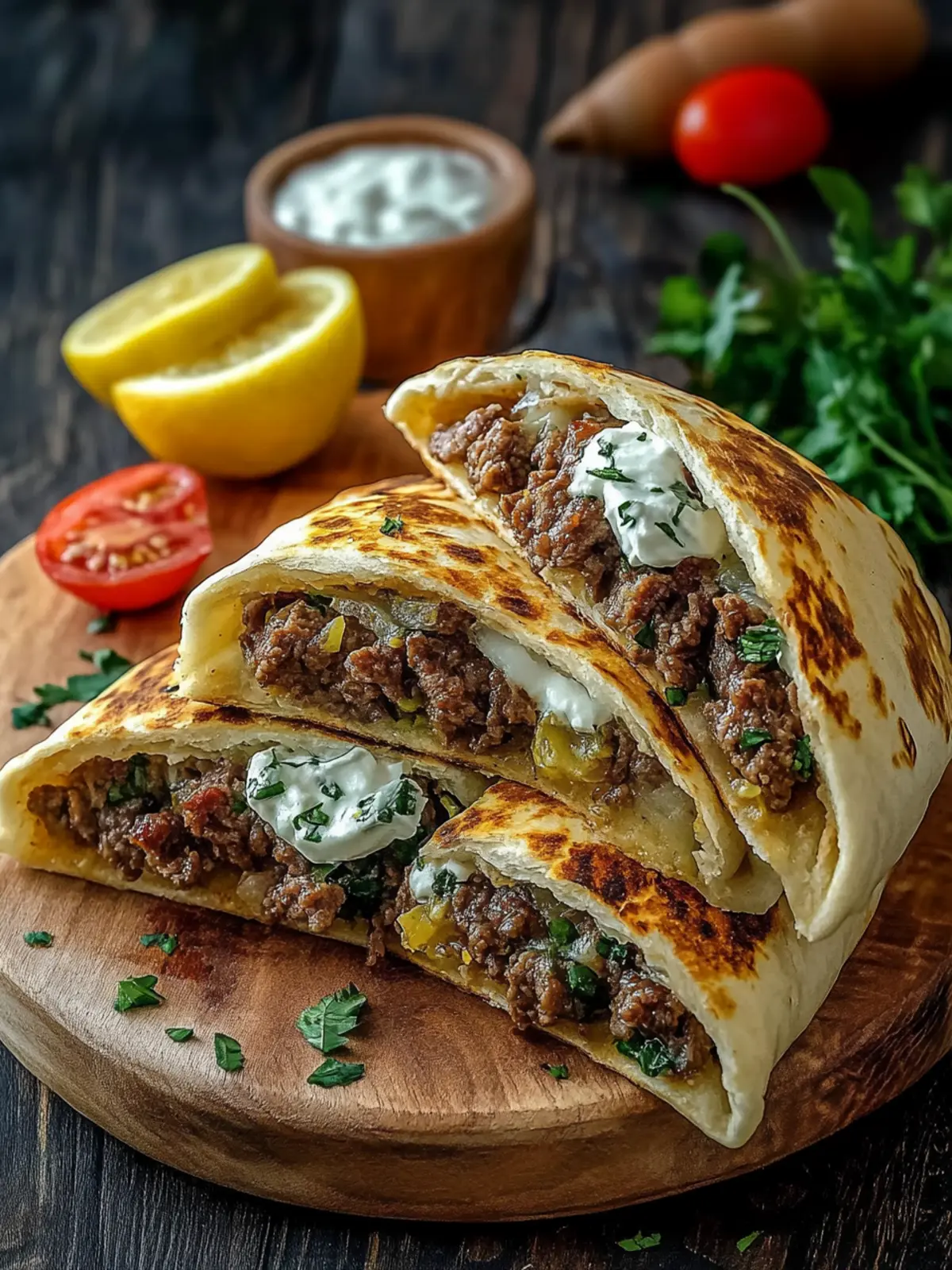 Savor Greek Beef Stuffed Pita with Lemon Garlic Bliss 3 Greek Beef Stuffed Pita with Lemon Garlic