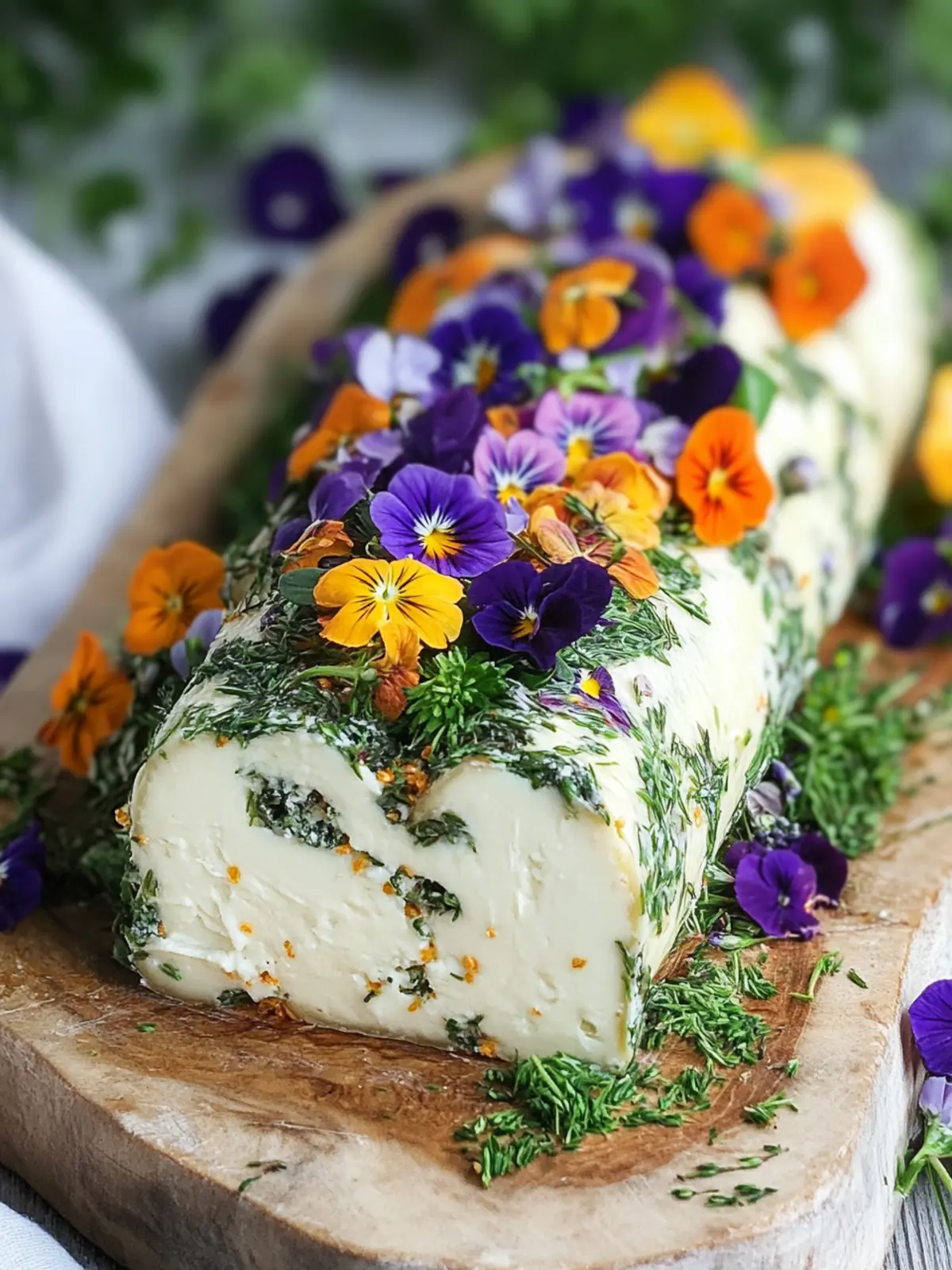 Delightful Herbed Goat Cheese Log with Edible Flowers Recipe 2 Herbed Goat Cheese Log with Edible Flowers