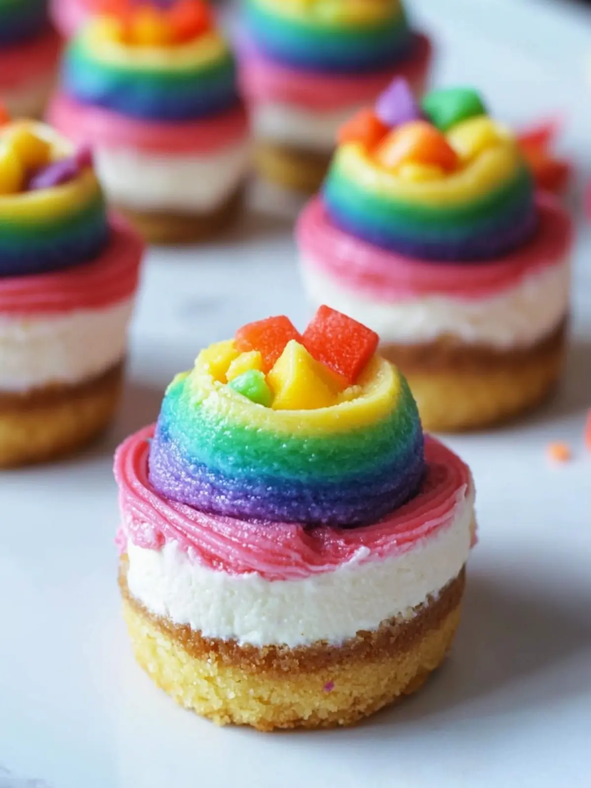 Mini Rainbow Cheesecake Bites with Golden Oreo Bliss 2 Mini Rainbow Cheesecake Bites