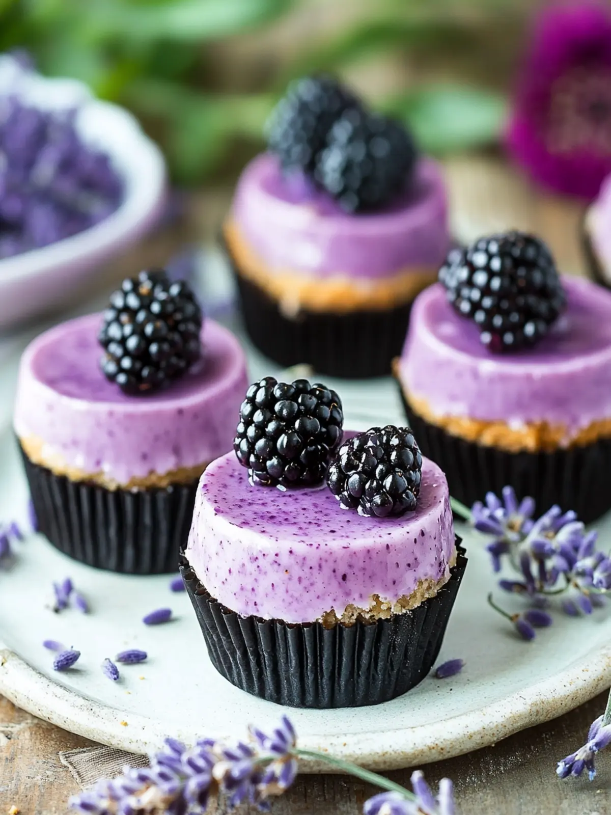 Delicious Mini Blackberry Lavender Cheesecakes to Wow Guests 5 Mini Blackberry Lavender Cheesecakes