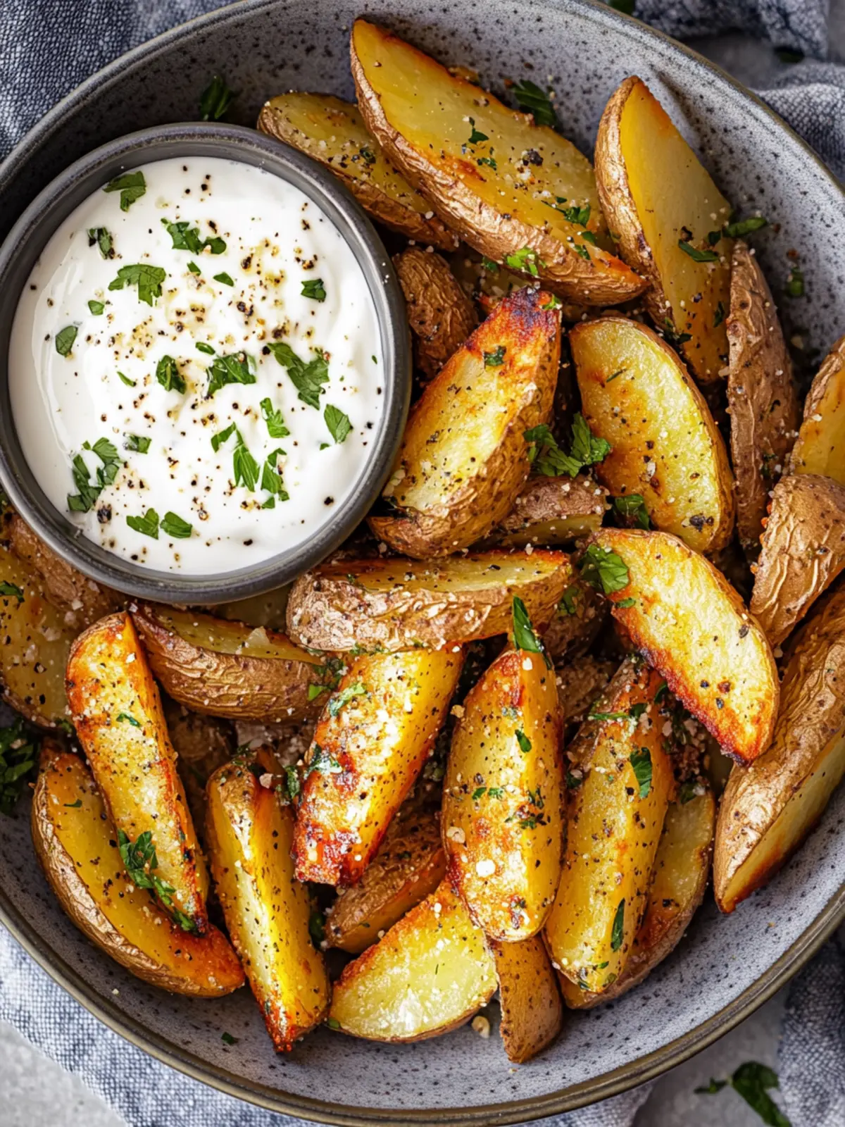 Crispy Greek Potato Wedges with Yogurt Sauce Bliss 2 Greek Potato Wedges with Yogurt Sauce
