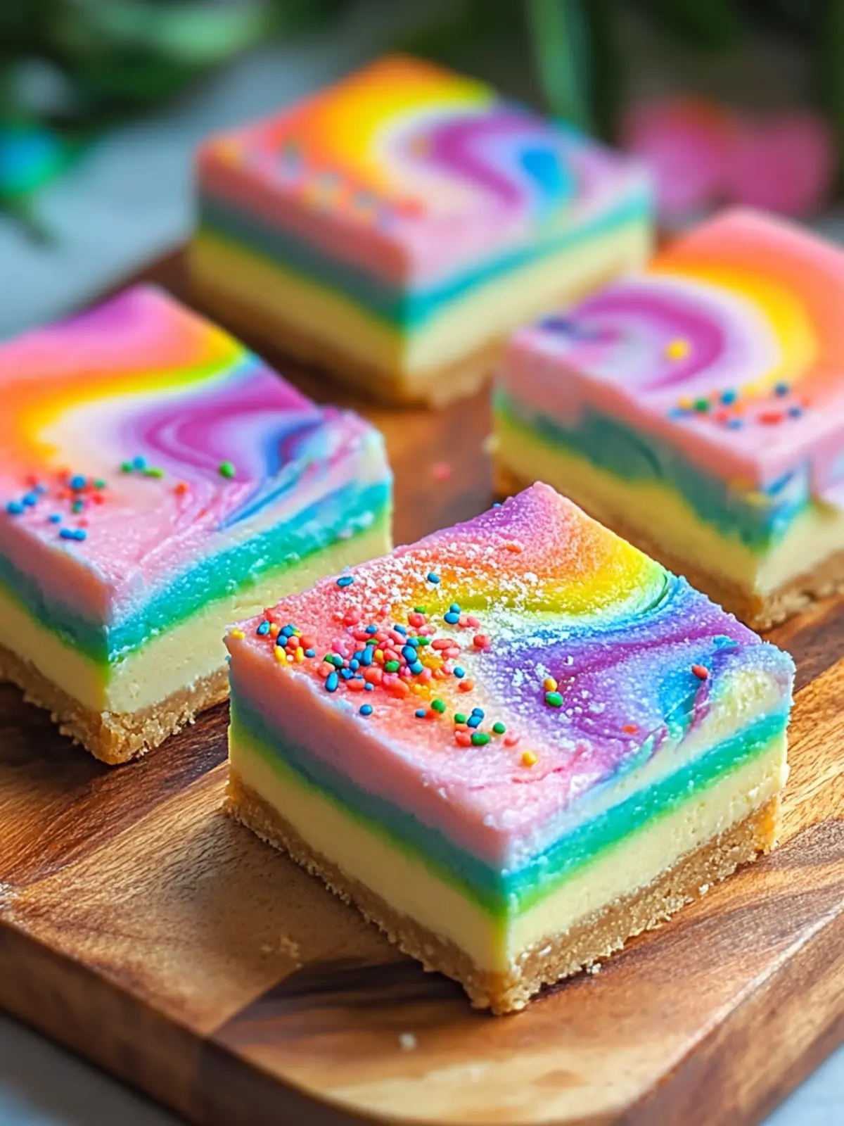Rainbow Cheesecake Swirl Bars to Brighten Your Day 4 Rainbow Cheesecake Swirl Bars