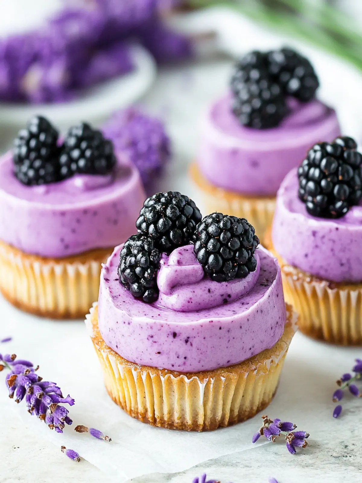 Delicious Mini Blackberry Lavender Cheesecakes to Wow Guests 4 Mini Blackberry Lavender Cheesecakes