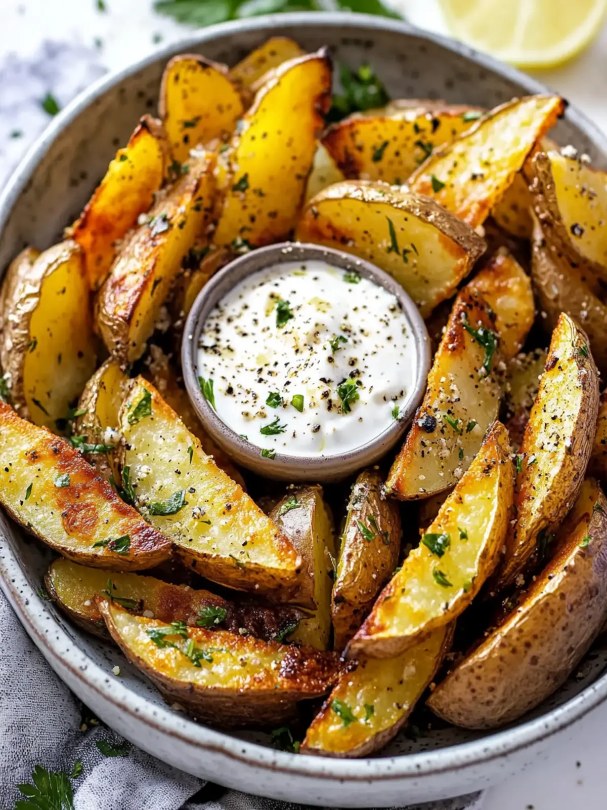 Crispy Greek Potato Wedges with Yogurt Sauce Bliss 4 Greek Potato Wedges with Yogurt Sauce