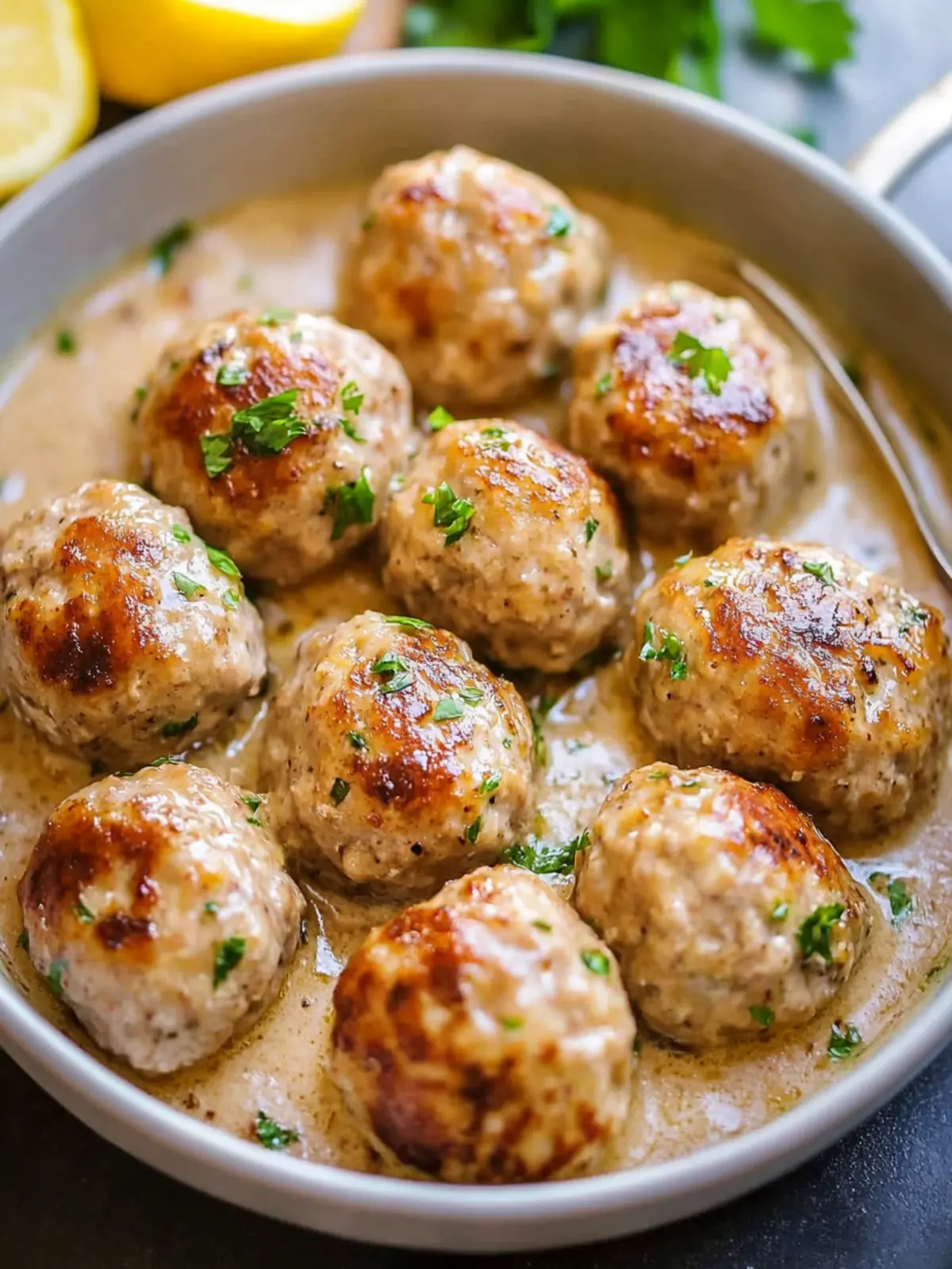 Savory Turkey Meatballs in Creamy Blissful Sauce 2 Turkey Meatballs