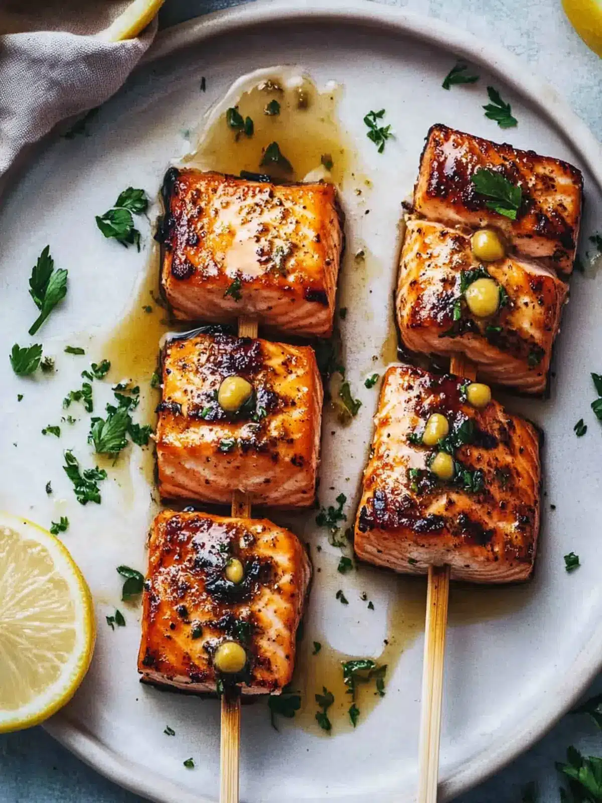 Grilled Salmon Skewers Delight: Sweet Honey Garlic Bliss 5 Grilled Salmon